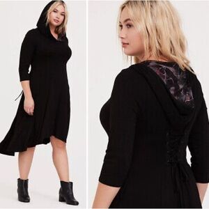 Torrid size 2 Star Wars Kylo Ren black hooded hi-low dress.